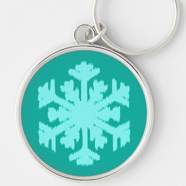 Ikat Snowflake - Turquoise and aqua Key Ring (Front)