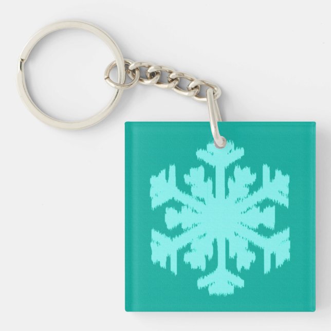 Ikat Snowflake - Turquoise and aqua Key Ring (Front)