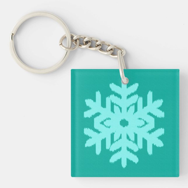 Ikat Snowflake - Turquoise and aqua Key Ring (Front)