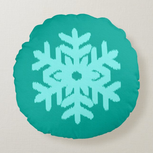 Ikat Snowflake -  Turquoise and aqua Round Cushion (Front)
