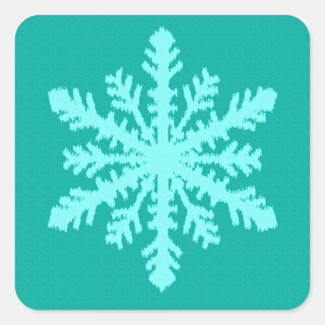 Ikat Snowflake - Turquoise and aqua Square Sticker (Front)