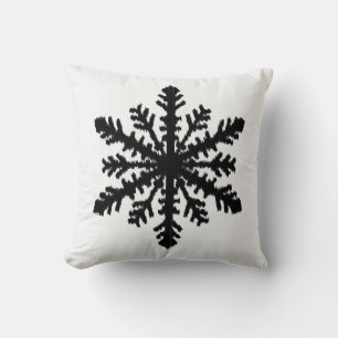 Ikat Snowflake - White and black Cushion