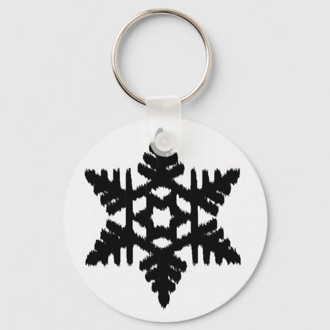 Ikat Snowflake - White and black Key Ring (Front)