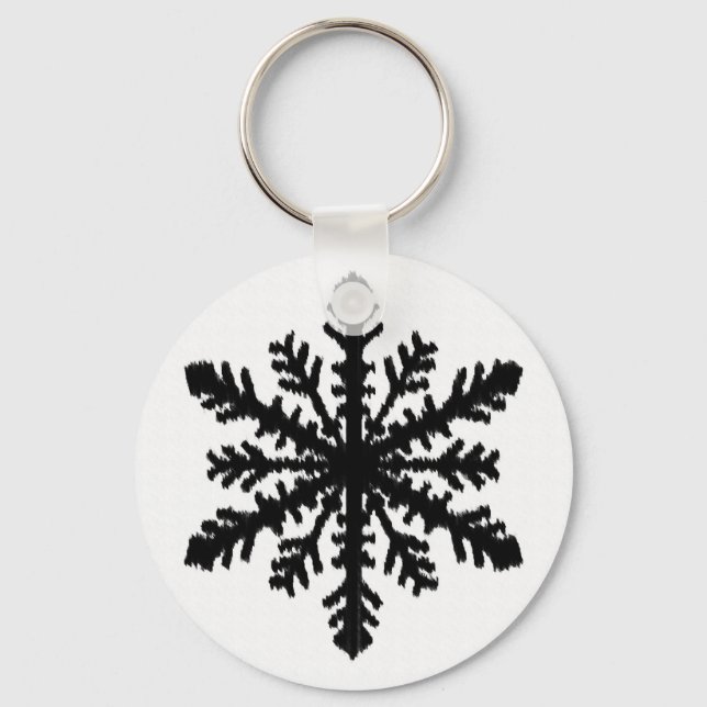 Ikat Snowflake - White and black Key Ring (Front)