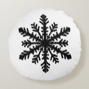 Ikat Snowflake - White and black Round Cushion