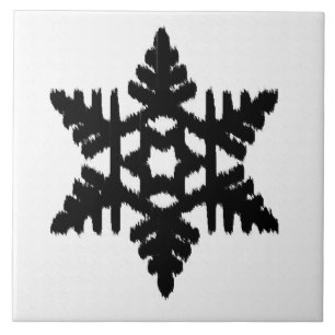 Ikat Snowflake - White and black Tile