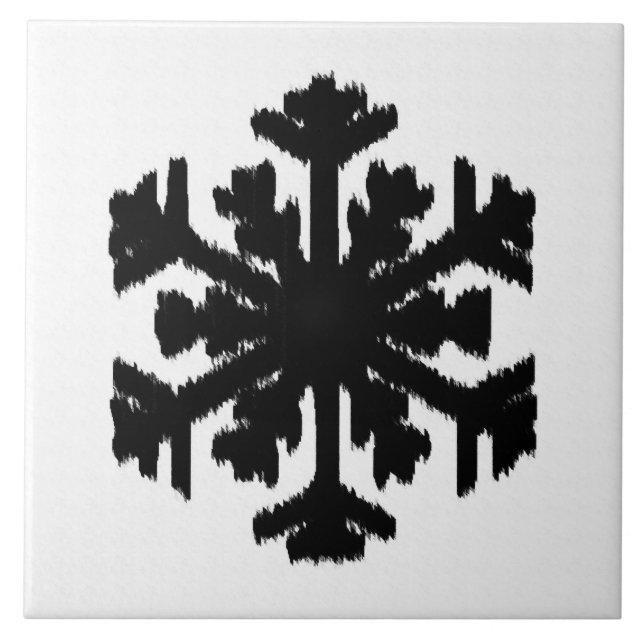 Ikat Snowflake - White and black Tile (Front)