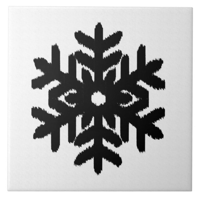 Ikat Snowflake - White and black Tile (Front)