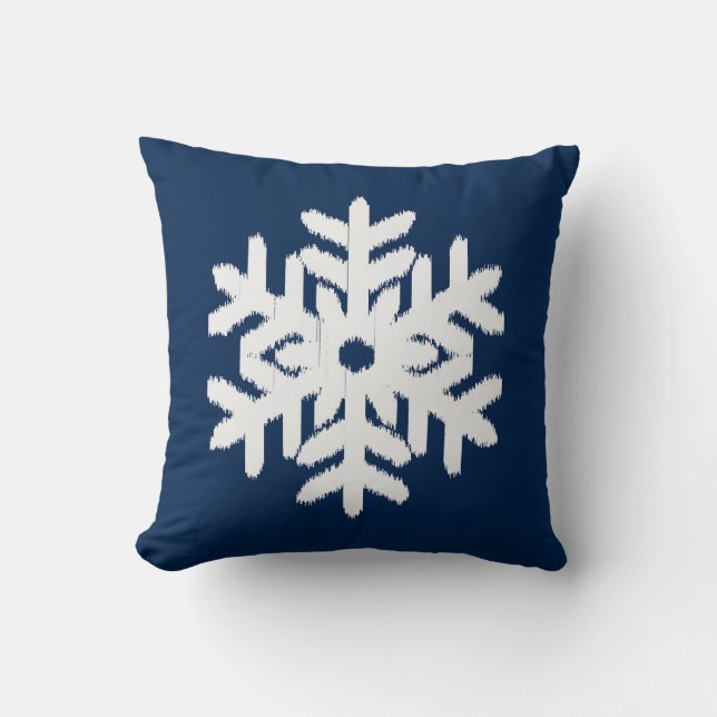 Ikat Snowflake - White and Dark Navy Blue Cushion (Front)