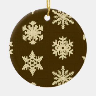 Ikat Snowflakes - Beige and Chocolate Brown Ceramic Tree Decoration