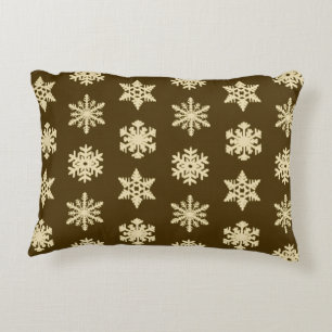 Ikat Snowflakes - Beige and Chocolate Brown Decorative Cushion