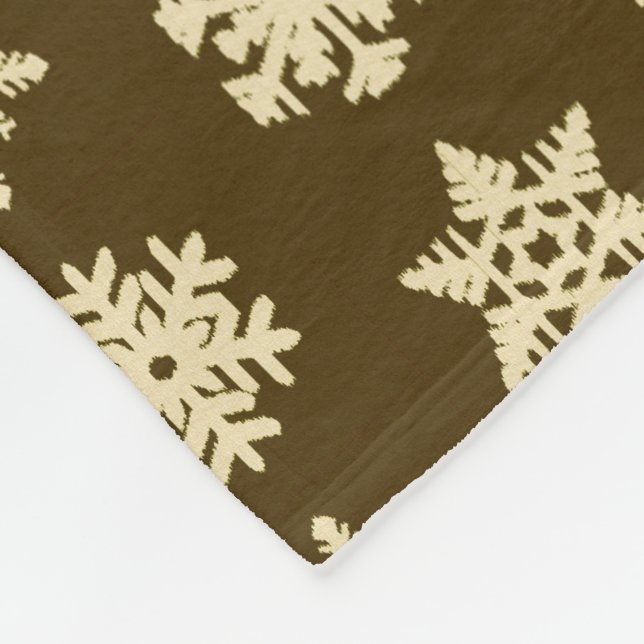 Ikat Snowflakes - Beige and Chocolate Brown Fleece Blanket (Corner)