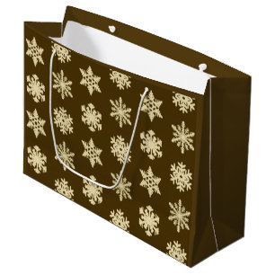 Ikat Snowflakes - Beige and Chocolate Brown Large Gift Bag
