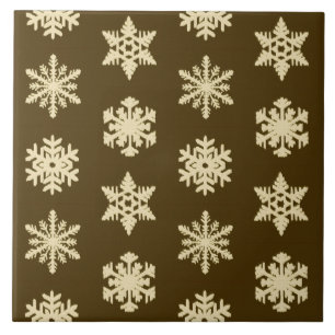 Ikat Snowflakes - Beige and Chocolate Brown Tile