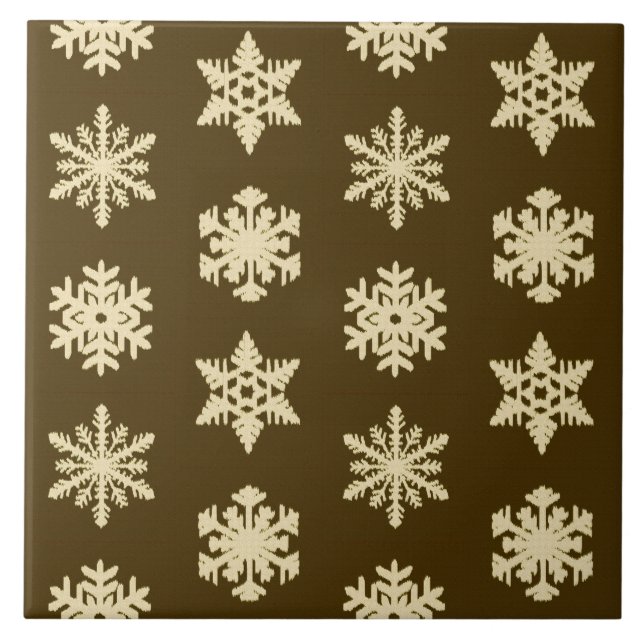 Ikat Snowflakes - Beige and Chocolate Brown Tile (Front)