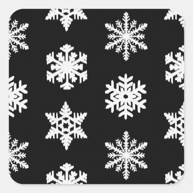 Ikat Snowflakes - Black and white Square Sticker (Front)