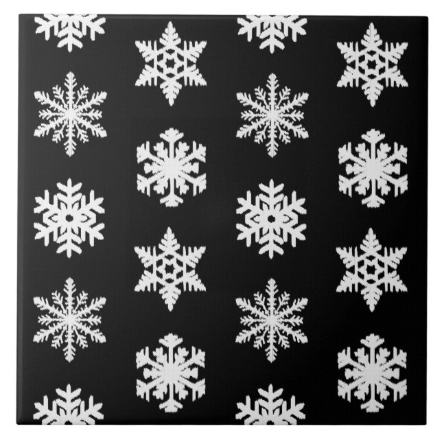 Ikat Snowflakes - Black and white Tile (Front)