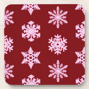Ikat Snowflakes - Burgundy Wine and Pink Coaster