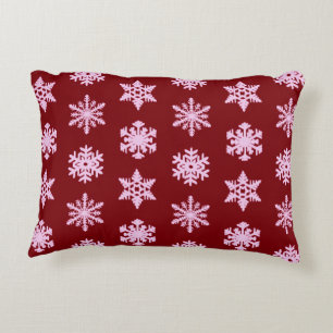 Ikat Snowflakes - Burgundy Wine and Pink Decorative Cushion