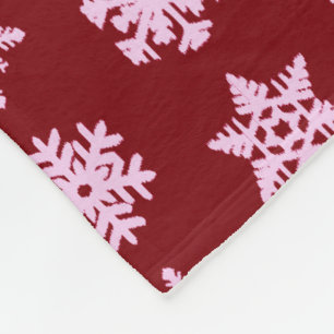 Ikat Snowflakes - Burgundy Wine and Pink Fleece Blanket