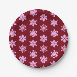 Ikat Snowflakes - Burgundy Wine and Pink Paper Plate