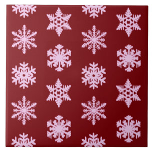 Ikat Snowflakes - Burgundy Wine and Pink Tile