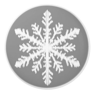 Ikat Snowflakes - Charcoal Grey and White Ceramic Knob