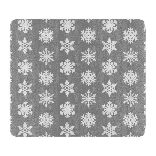 Ikat Snowflakes - Charcoal Grey and White Cutting Board (Front)