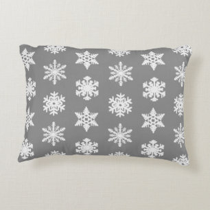 Ikat Snowflakes - Charcoal Grey and White Decorative Cushion