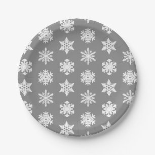 Ikat Snowflakes - Charcoal Grey and White Paper Plate