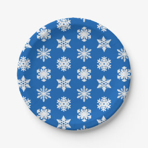 Ikat Snowflakes - Cobalt blue and white Paper Plate