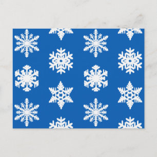 Ikat Snowflakes - Cobalt blue and white Postcard