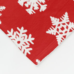 Ikat Snowflakes - Dark red and white Fleece Blanket