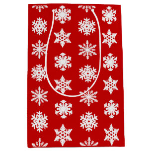 Ikat Snowflakes - Dark red and white Medium Gift Bag