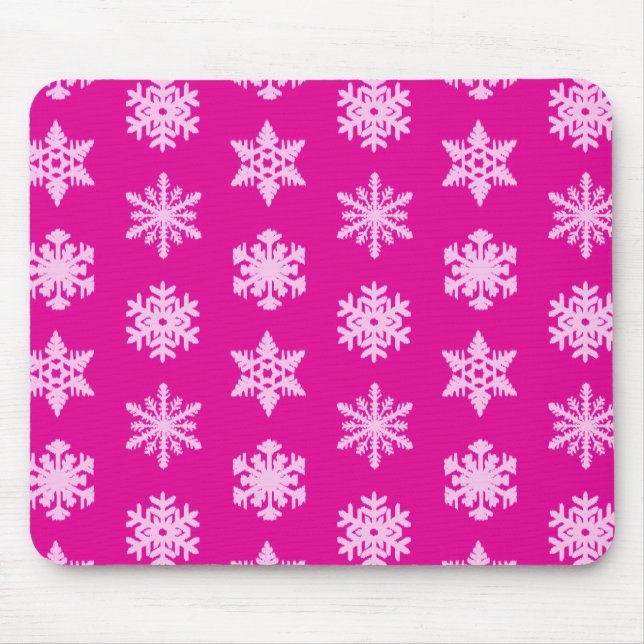 Ikat Snowflakes - Fuchsia and ice pink Mouse Pad (Front)