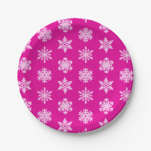 Ikat Snowflakes - Fuchsia and ice pink Paper Plate