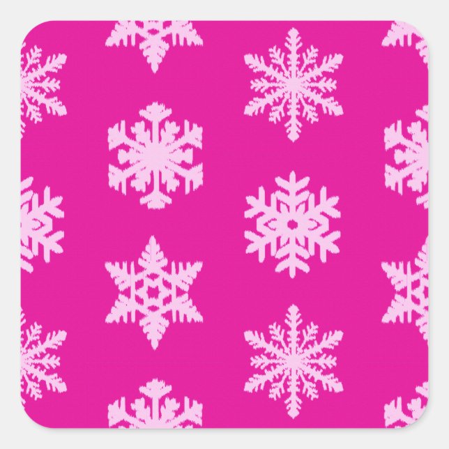 Ikat Snowflakes - Fuchsia and ice pink Square Sticker (Front)
