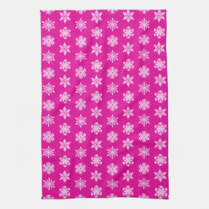 Ikat Snowflakes - Fuchsia and ice pink Tea Towel