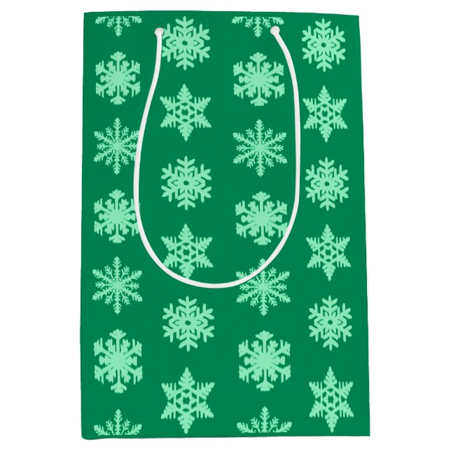 Ikat Snowflakes - Pine and mint green Medium Gift Bag (Front)