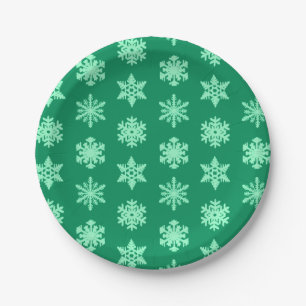 Ikat Snowflakes - Pine and mint green Paper Plate