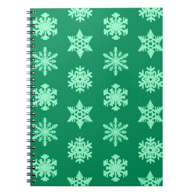 Ikat Snowflakes - Pine and mint green Spiral Notebook (Front)