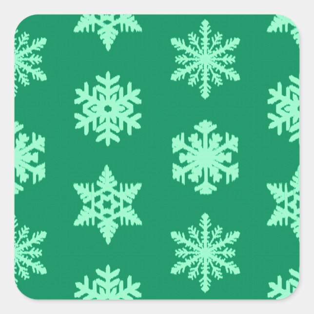 Ikat Snowflakes - Pine and mint green Square Sticker (Front)