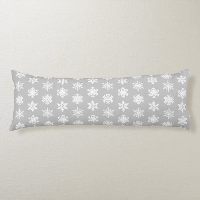 Ikat Snowflakes - Silver grey and white Body Cushion (Front)