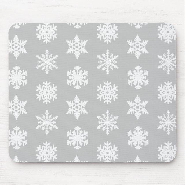 Ikat Snowflakes - Silver grey and white Mouse Pad (Front)