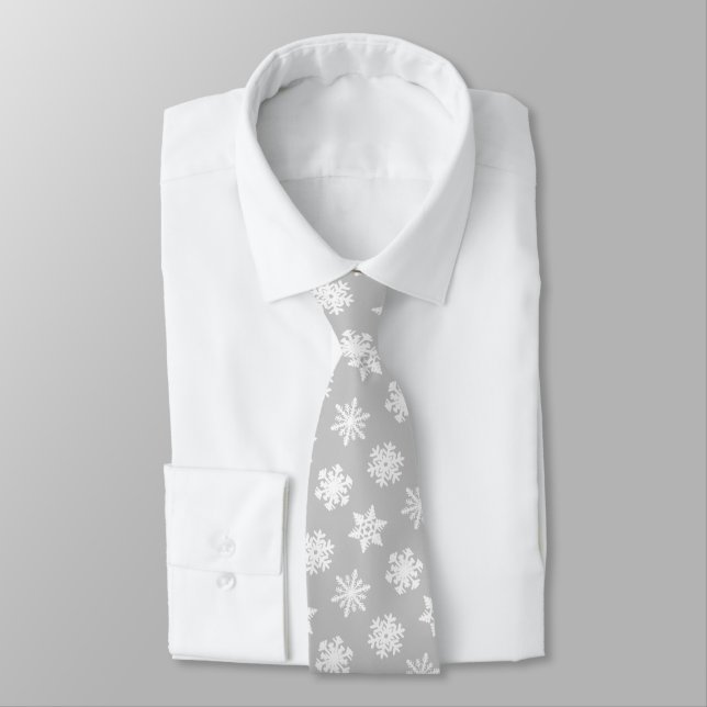 Ikat Snowflakes - Silver grey and white Tie (Tied)