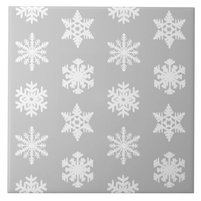 Ikat Snowflakes - Silver grey and white Tile (Front)