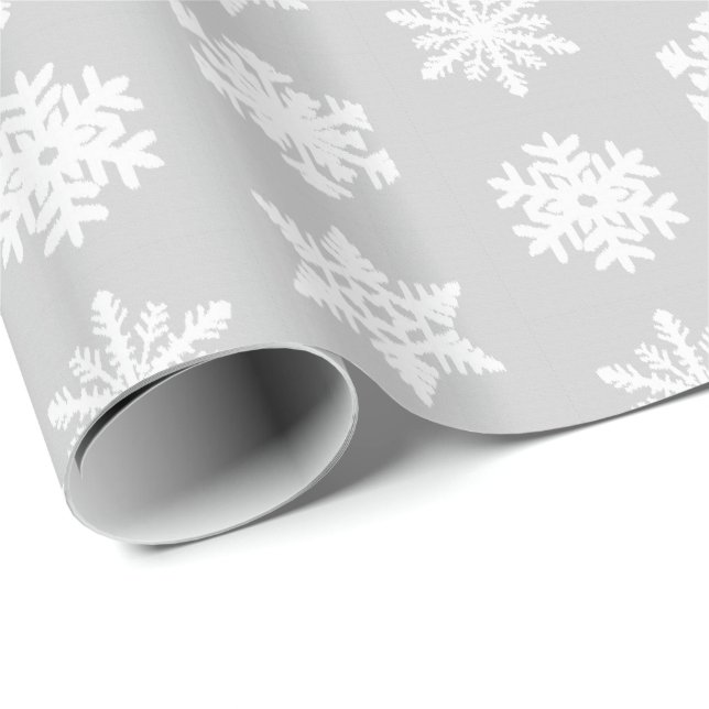 Ikat Snowflakes - Silver grey and white Wrapping Paper (Roll Corner)