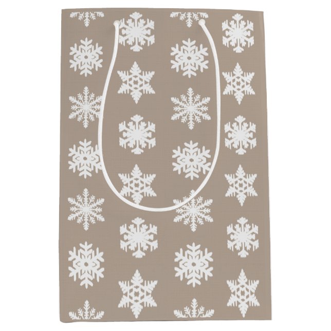 Ikat Snowflakes - Taupe tan and white Medium Gift Bag (Front)