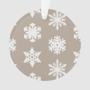 Ikat Snowflakes - Taupe tan and white Ornament