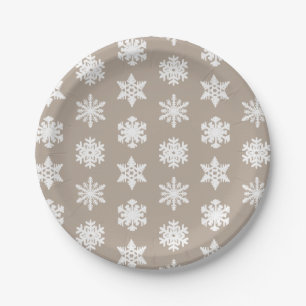 Ikat Snowflakes - Taupe tan and white Paper Plate
